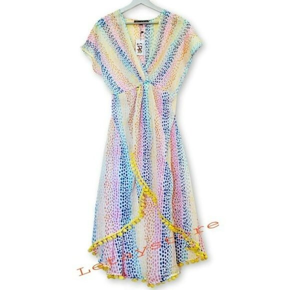 NWT AMERICA & BEYOND Semi-Sheer Cheetah Rainbow Stripes Cover-Up Dress - Picture 4 of 6
